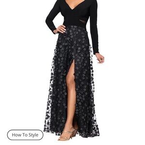 Xscape Black Textured Maxi Skirt